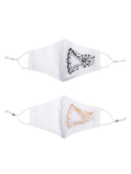 ADA - Hand Embroidered White Lucknowi Cotton Chikan Face Mask (Pack of 2) (A611160)
