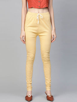 ADA - Hand Embroidered Fawn Cotton Churidar- A711114 (XS) (A711114)