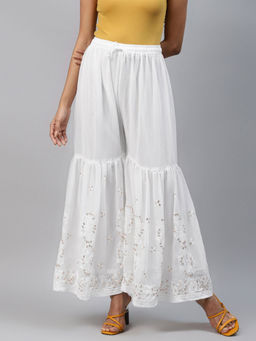 ADA - Hand Embroidered White Georgette Lucknow Chikan Garara With Gota Patti Work [A711136]