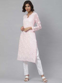 ADA - Pink Embroidered Kurta with Inner and Trouser (Set of 3) (XS) (A811121)