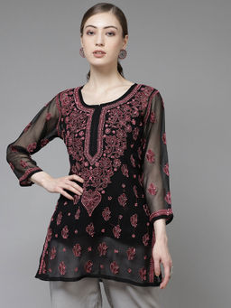 ADA - Hand Embroidered Black Georgette Lucknowi Chikankari Kurti With Slip [A911136]