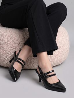 Gahan - New Trendy Pointed Bellie Heels With Multiple Buckle For Women - Black