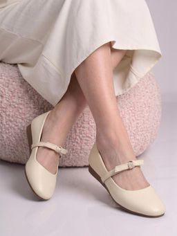 Gahan - New Stylish Women Round Toe Ballet Ballerina With Elegant Bow Details - Cream