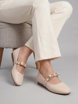Gahan - Women Soft & Lightweight Round Toe Ballerina With Knots And Bow Details - Cream