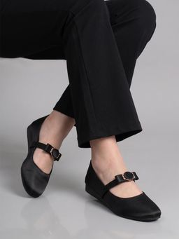 Gahan - New Trendy Women Round Toe Ballet Ballerina With Buckle And Straps - Black