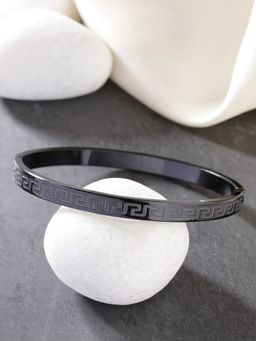 NVR - Men Black Rhodium Plated Stainless Steel Kada Bracelet