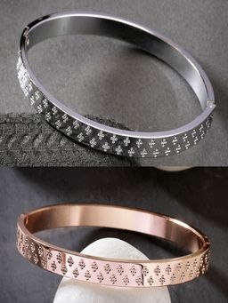NVR - Men Rose Gold and Silver Rhodium Plated Stainless Steel Kada Bracelet (Pack of 2)