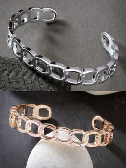 NVR - Men Silver and Gold Rhodium Plated Metal Cuff Bracelet (Pack of 2)