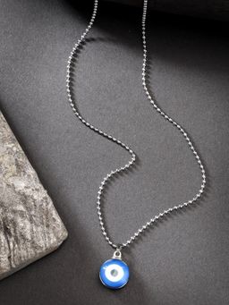 NVR - Unisex Evil Eye Silver Plated Stainless Steel Pendant With Chain