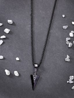NVR - Men Black Rhodium Plated Arrow Shaped Pendant With Chain