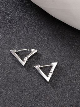 NVR - Men Silver Plated Geometric Shape Stainless Steel Hoop Earring