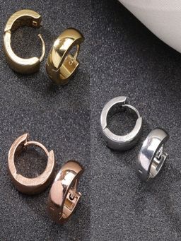 NVR - Men Multicolour Rhodium Plated Stainless Steel Hoop Earrings (Pack of 3)