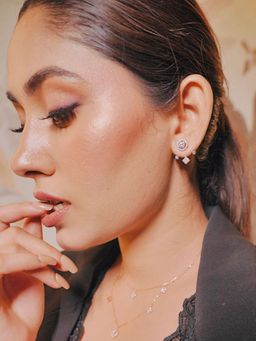 LuxeVogue - 925 Silver 18K Gold Plated Starry Night Front and Back Earrings, Round