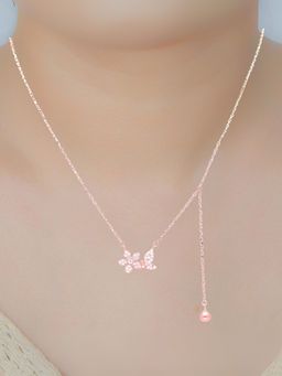 LuxeVogue - 18K Rose Gold Plated 925 Sterling Silver Butterfly Pendant Necklace