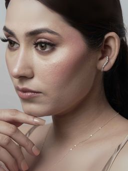 LuxeVogue - Rhodium Plated 925 Silver CLuxe Sparkling Cuff Earrings for Women