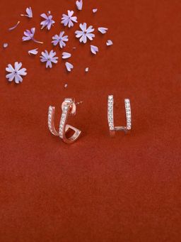 LuxeVogue - 925 Sterling Silver 18K Rose Gold Plated Glamorous Double Bar Earrings