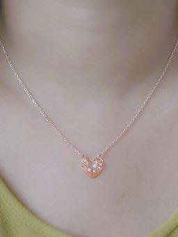 LuxeVogue - 925 Sterling Silver 18K Rose Gold Plated Heart Necklace for Women