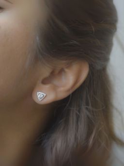 LuxeVogue - Rhodium Plated 925 Silver Sparkling Triangular Solitaire Earrings for Women