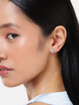 LuxeVogue - Rhodium Plated 925 Silver Contemporary Tear Drop Stud Earrings for Women