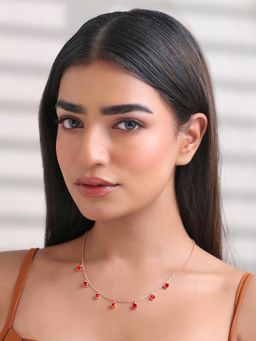 Yellow Chimes - Rose Gold Plated Red Stone Chain Necklace