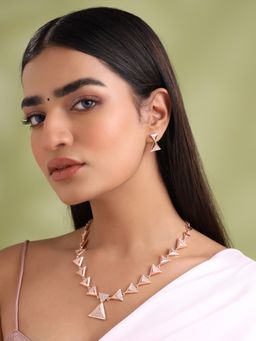 Yellow Chimes - Rose Gold Plated White Stone Studded Jewellery Set