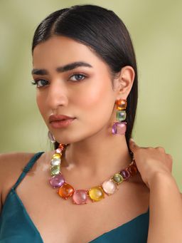 Yellow Chimes - Multicolor Big Colorful Stones Necklace Set