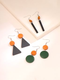 Yellow Chimes - Multicolor Wood Drop Earrings (Pack of 3)