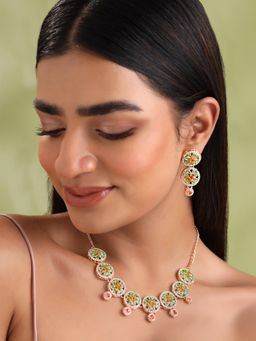 Yellow Chimes - Rose Gold Plated Traditional Multicolor Stone Jewellery Set