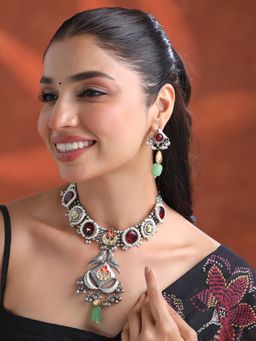 Yellow Chimes - Traditional Silver Oxidised Plated Necklace Set
