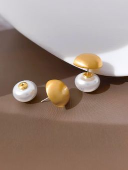 Yellow Chimes - White Pearl Ear Tops Gold Plated Double Side Stud Earrings