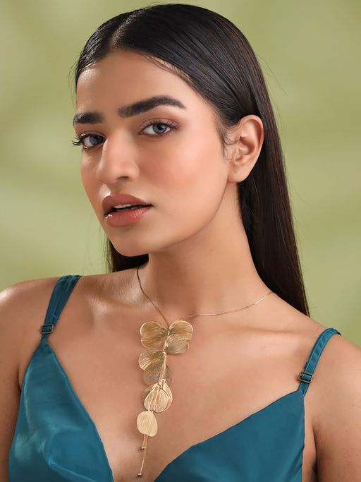 Yellow Chimes Gold Plated Floral Petal Charm Chain Necklace