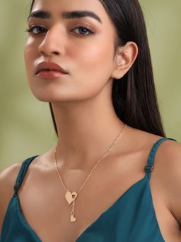 Yellow Chimes - Gold Plated Dual Heart Pendant Chain Necklace
