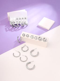 Yellow Chimes - Rhodium Plated Hoop and Stud Earrings (Pack of 12)