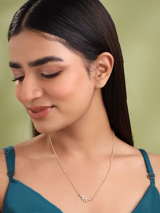 Yellow Chimes Gold Plated Leafy Shared Crystal Necklace