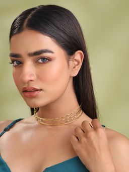 Yellow Chimes - Gold Plated Multilayered Golden Choker Necklace