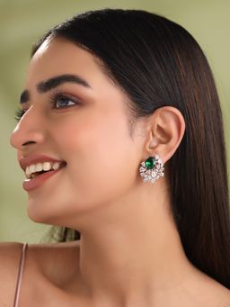 Yellow Chimes - Green Stone Ad Stud Earrings