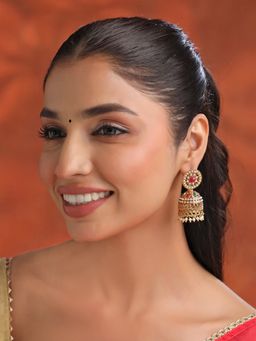 Yellow Chimes - Traditional Stone Studded Gold Plated Ethnic Jhumka