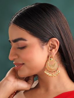 Yellow Chimes - Traditional Gold Plated Stone Studded Earrings