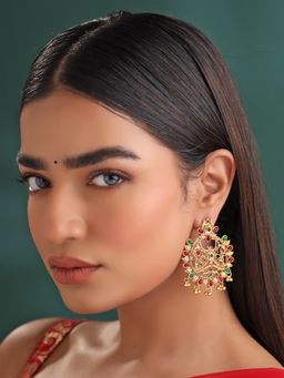 Yellow Chimes - Traditional Gold Plated Stone Studded Earrings