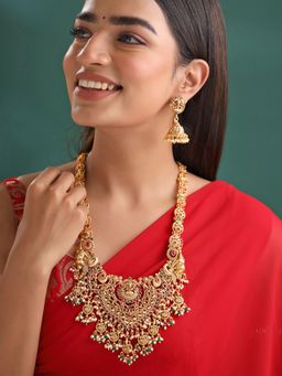 Yellow Chimes - Traditional Gold Plated Long Temple Jewellery Set