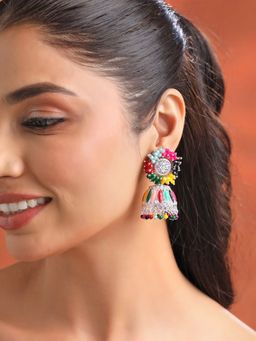 Yellow Chimes - Gold Plated Multicolor Beads Jhumki Earrings
