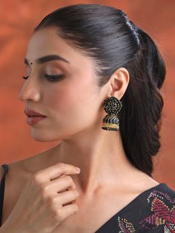 Yellow Chimes - Gold Plated Black Beads Jhumki Earrings