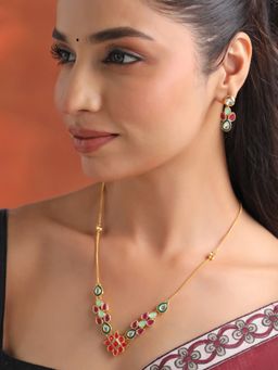 Yellow Chimes - Traditional Gold Plated Multicolor Kundan Jewellery Set