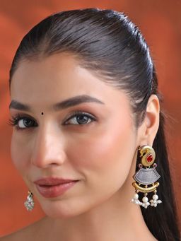 Yellow Chimes - Silver Oxidised Earrings Peacock Shaped Dual Tone Earrings