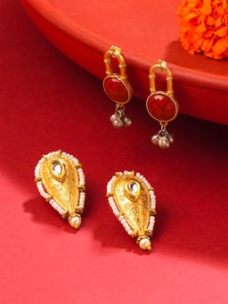 Yellow Chimes - Gold Plated Stone Drop Earrings (Pack of 2)