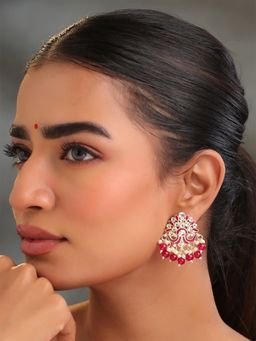 Yellow Chimes - Gold Plated Pink Kundan Beads Drop Earrings