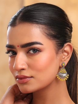 Yellow Chimes - Traditional Yellow Stone Studded Oxidised Earrings