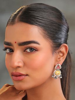 Yellow Chimes - Traditional Oxidised Dual Tone Drop Earrings