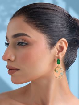 Yellow Chimes - Green Flower Pressed Drop Earrings