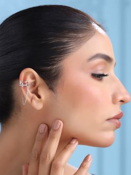 Yellow Chimes - Rhodium Plated Crystal Ear Cuffs